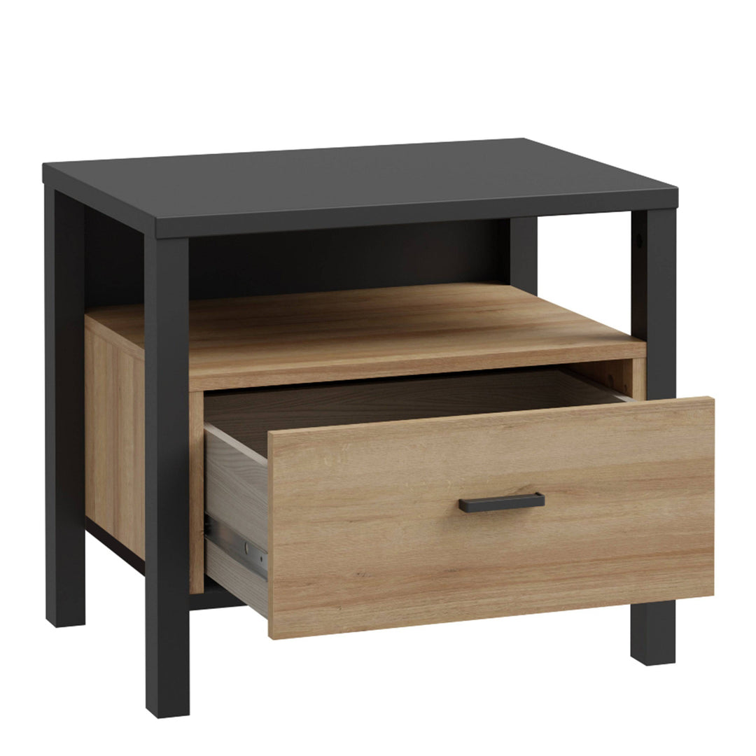 High Rock Bedside in Matt Black/Riviera Oak - TidySpaces