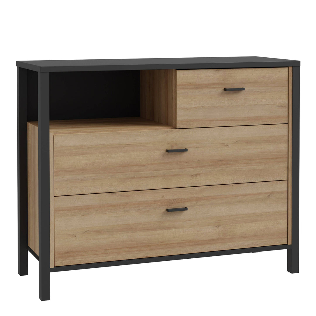 High Rock Chest of Drawers in Matt Black/Riviera Oak - TidySpaces