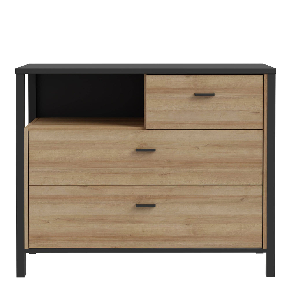 High Rock Chest of Drawers in Matt Black/Riviera Oak - TidySpaces