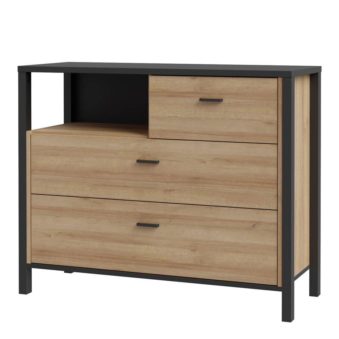 High Rock Chest of Drawers in Matt Black/Riviera Oak - TidySpaces