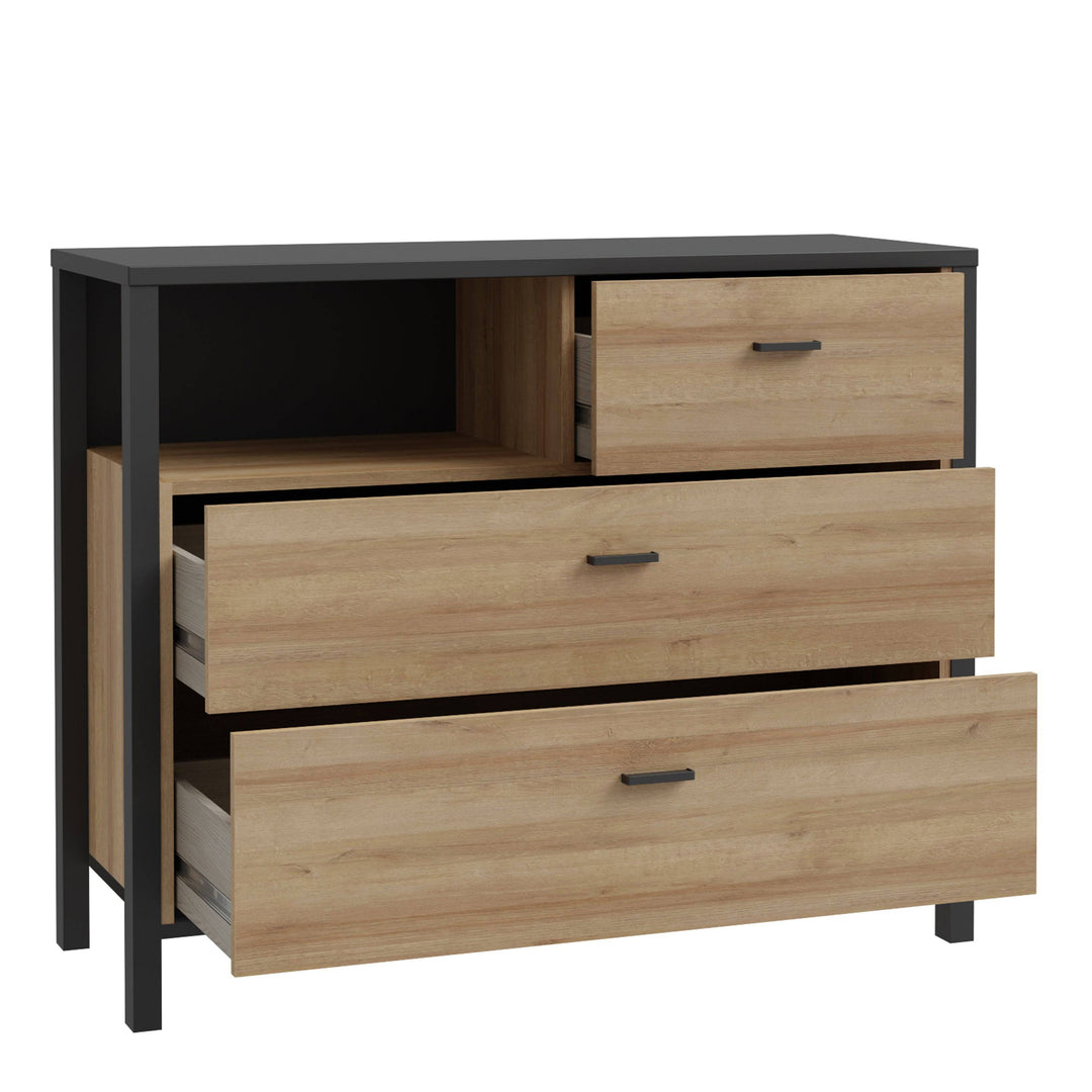 High Rock Chest of Drawers in Matt Black/Riviera Oak - TidySpaces