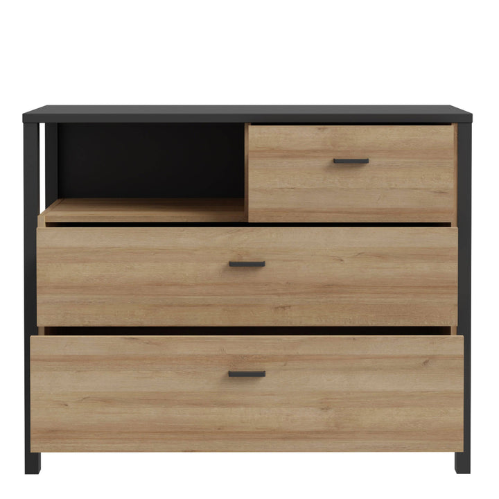 High Rock Chest of Drawers in Matt Black/Riviera Oak - TidySpaces