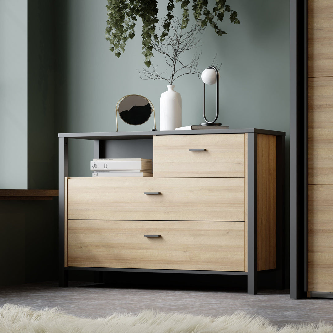 High Rock Chest of Drawers in Matt Black/Riviera Oak - TidySpaces