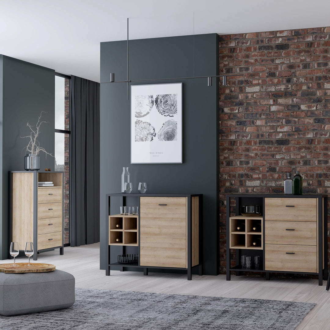 High Rock Chest of Drawers in Matt Black/Riviera Oak - TidySpaces