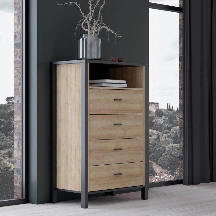 High Rock Chest of Drawers in Matt Black/Riviera Oak - TidySpaces