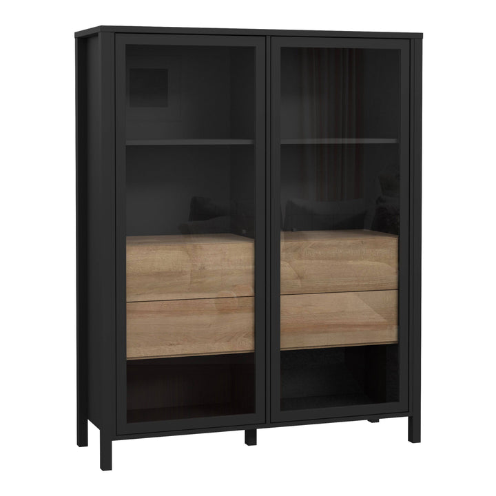 High Rock Extra Wide Display Cabinet in Matt Black/Riviera Oak - TidySpaces