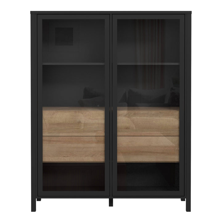 High Rock Extra Wide Display Cabinet in Matt Black/Riviera Oak - TidySpaces