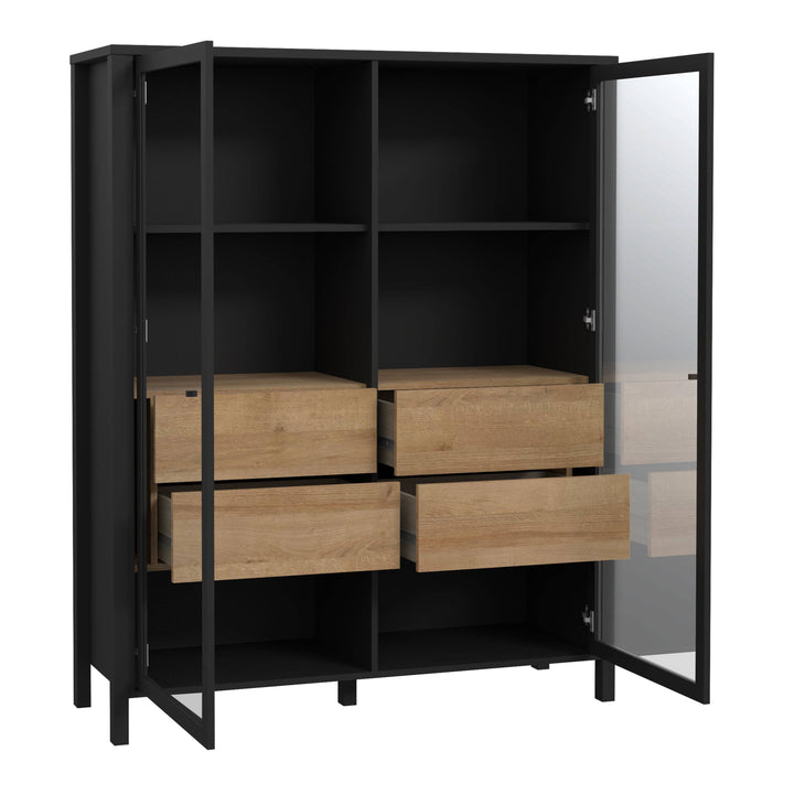 High Rock Extra Wide Display Cabinet in Matt Black/Riviera Oak - TidySpaces