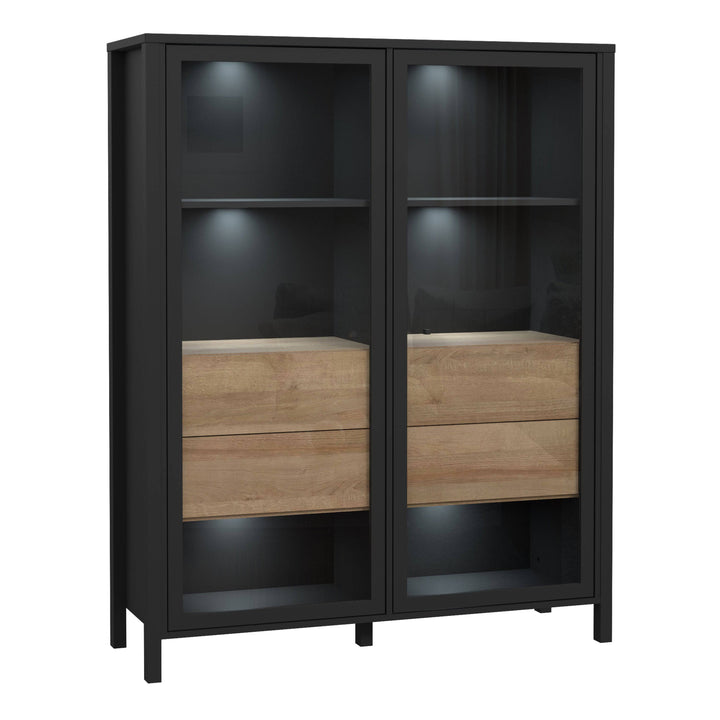 High Rock Extra Wide Display Cabinet in Matt Black/Riviera Oak - TidySpaces