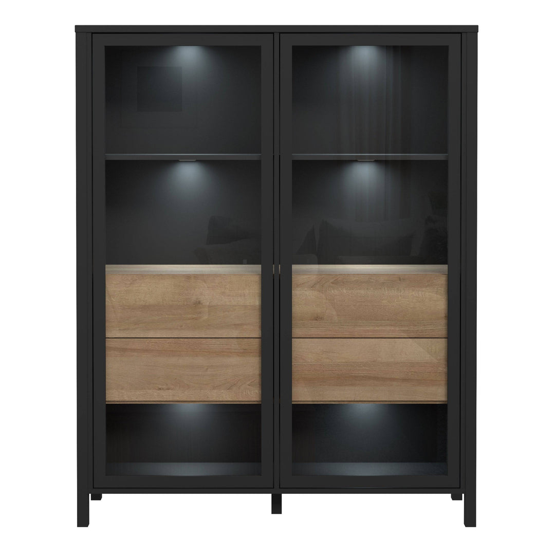 High Rock Extra Wide Display Cabinet in Matt Black/Riviera Oak - TidySpaces