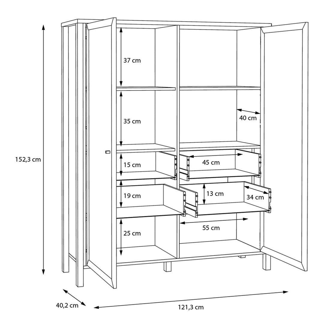 High Rock Extra Wide Display Cabinet in Matt Black/Riviera Oak - TidySpaces