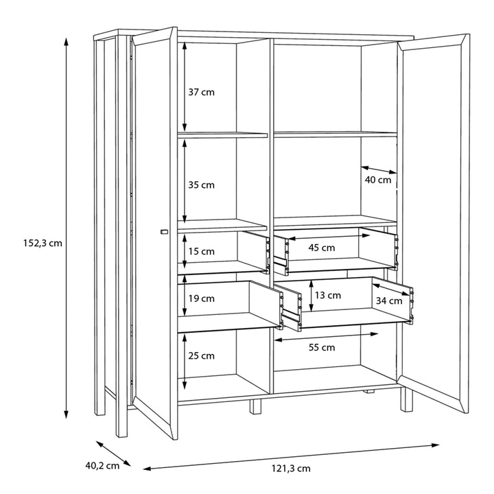 High Rock Extra Wide Display Cabinet in Matt Black/Riviera Oak - TidySpaces