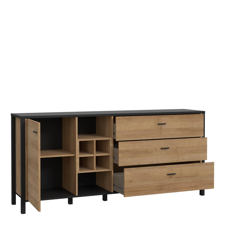 High Rock (Large) Sideboard in Matt Black/Riviera Oak - TidySpaces