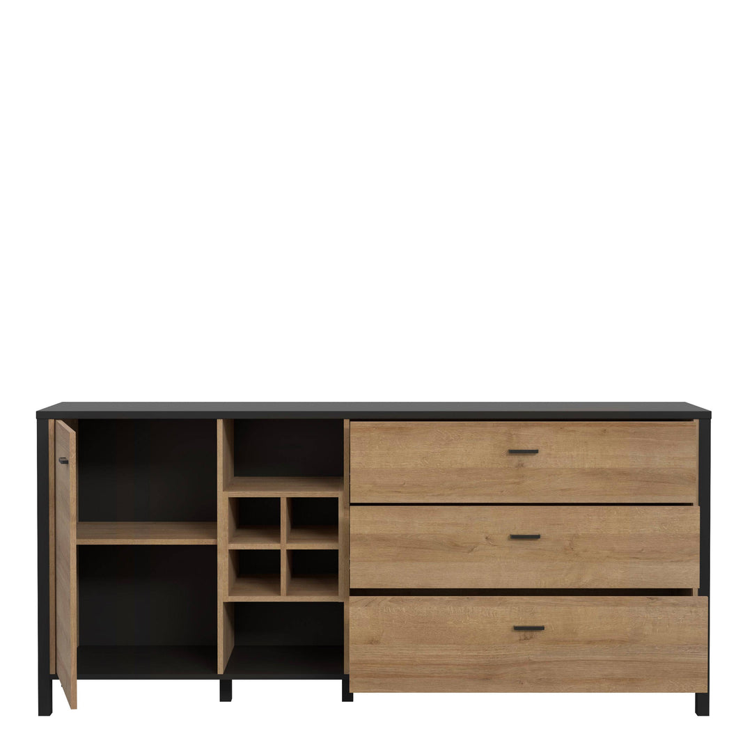 High Rock (Large) Sideboard in Matt Black/Riviera Oak - TidySpaces