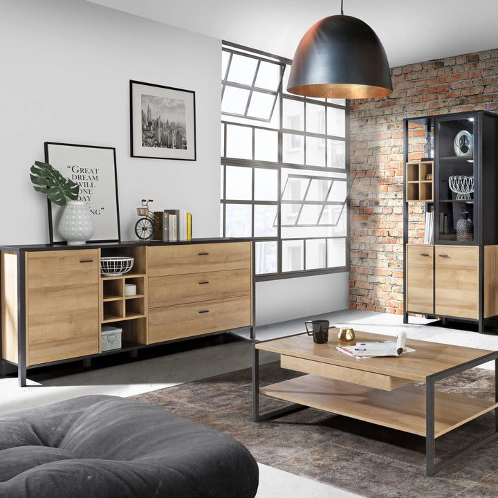 High Rock (Large) Sideboard in Matt Black/Riviera Oak - TidySpaces