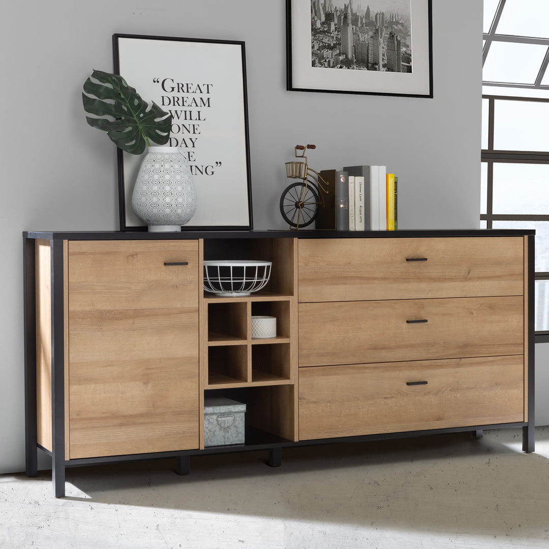 High Rock (Large) Sideboard in Matt Black/Riviera Oak - TidySpaces