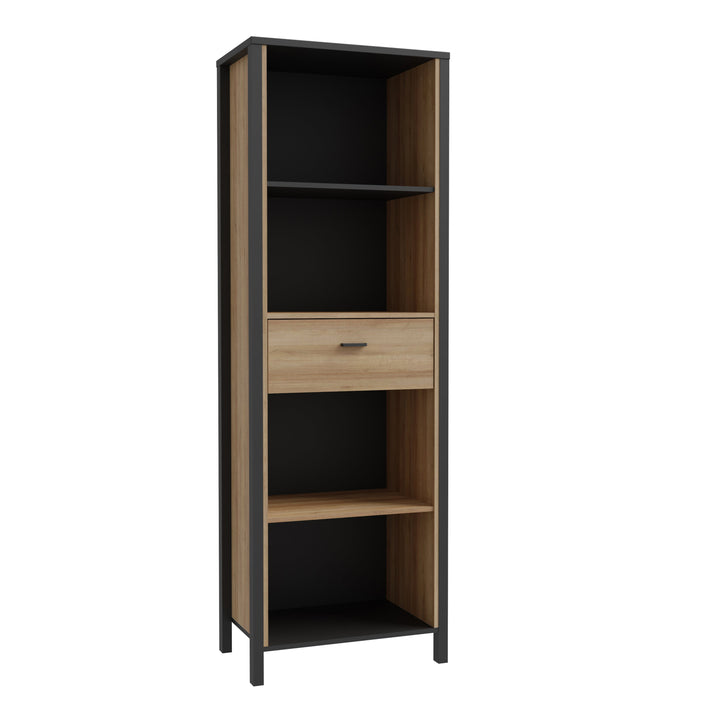 High Rock Shelf Unit in Matt Black/Riviera Oak - TidySpaces