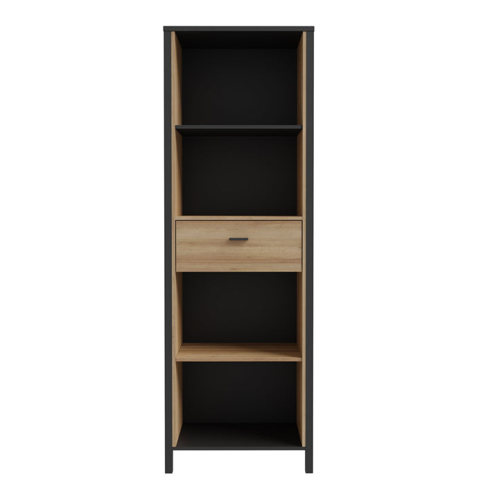 High Rock Shelf Unit in Matt Black/Riviera Oak - TidySpaces