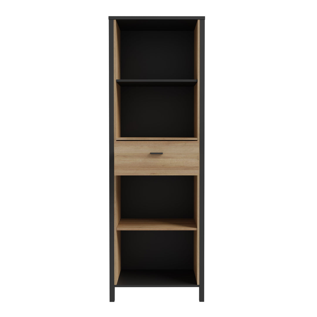 High Rock Shelf Unit in Matt Black/Riviera Oak - TidySpaces