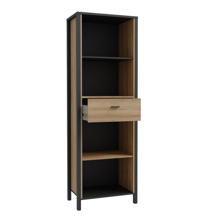 High Rock Shelf Unit in Matt Black/Riviera Oak - TidySpaces