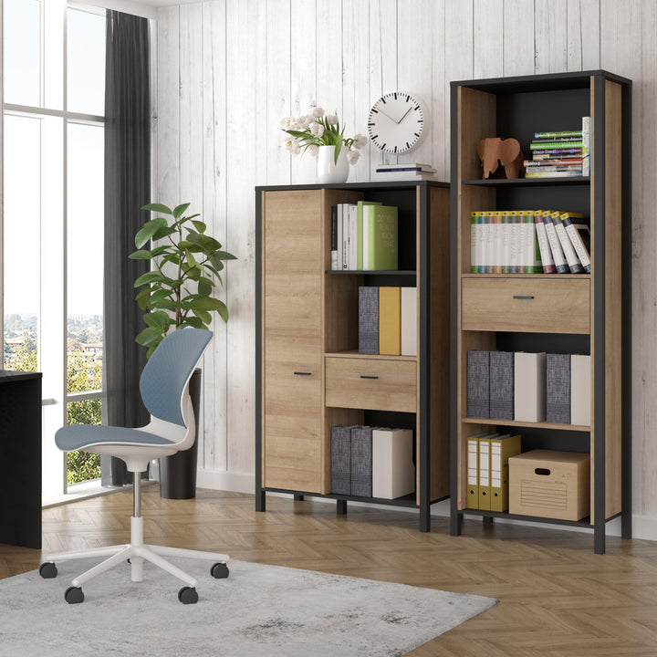 High Rock Shelf Unit in Matt Black/Riviera Oak - TidySpaces