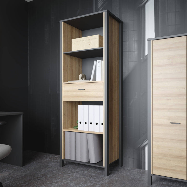 High Rock Shelf Unit in Matt Black/Riviera Oak - TidySpaces