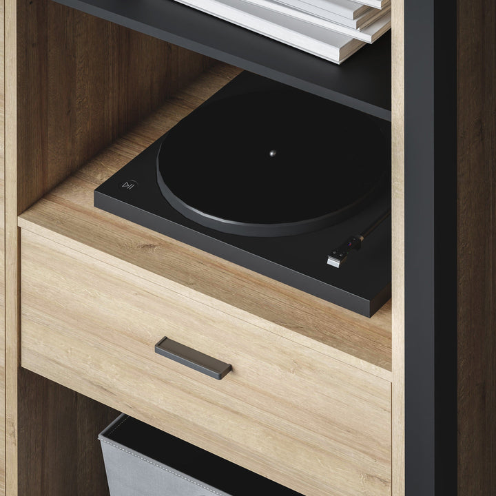 High Rock Shelf Unit in Matt Black/Riviera Oak - TidySpaces