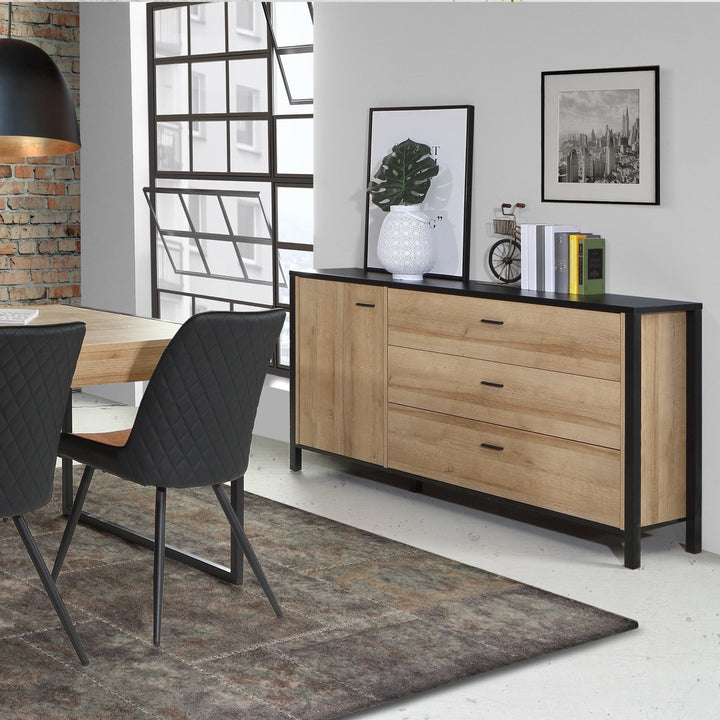 High Rock Sideboard in Matt Black/Riviera Oak - TidySpaces