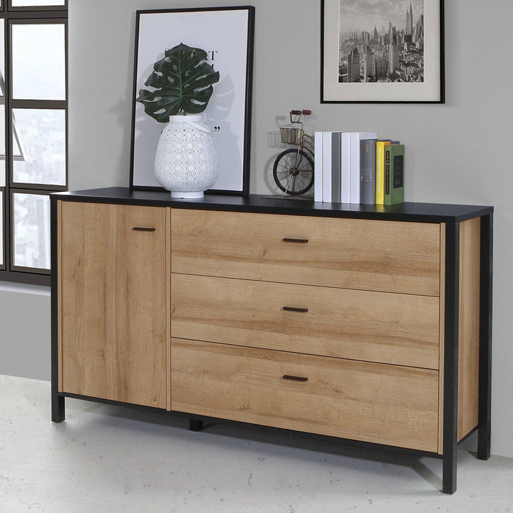 High Rock Sideboard in Matt Black/Riviera Oak - TidySpaces