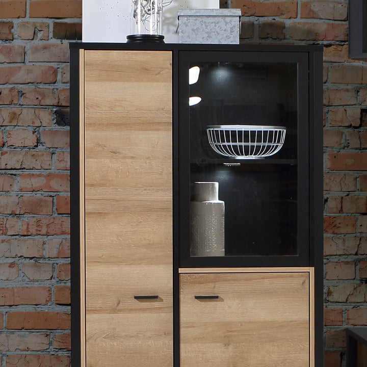 High Rock Small Display Cabinet in Matt Black/Riviera Oak - TidySpaces