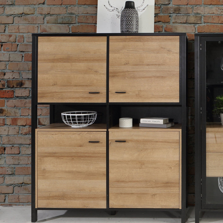 High Rock Storage Cabinet in Matt Black/Riviera Oak - TidySpaces