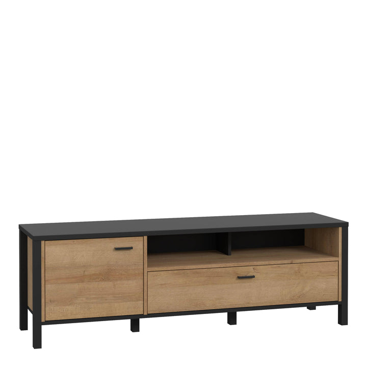 High Rock TV Unit in Matt Black/Riviera Oak - TidySpaces