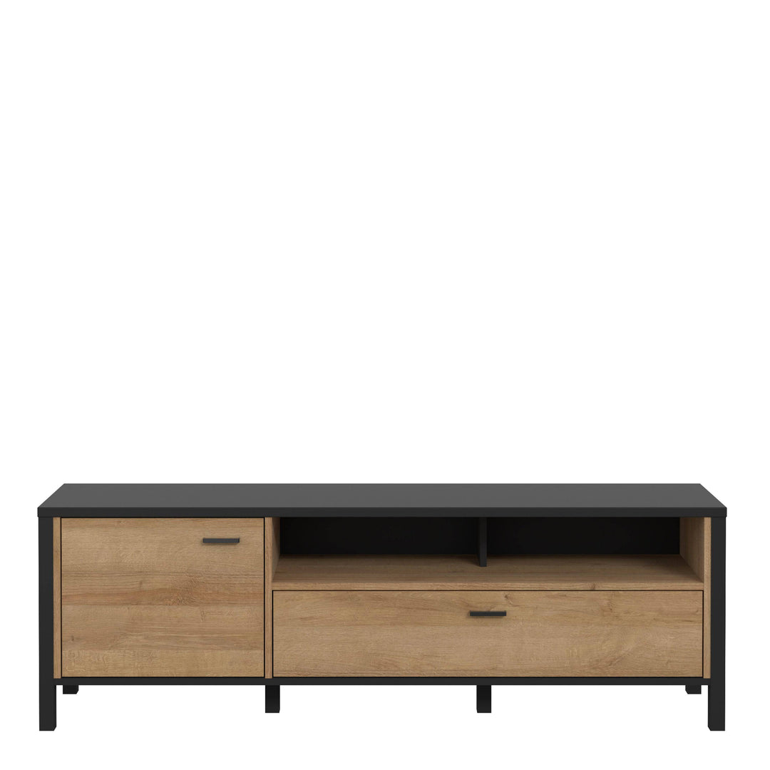 High Rock TV Unit in Matt Black/Riviera Oak - TidySpaces