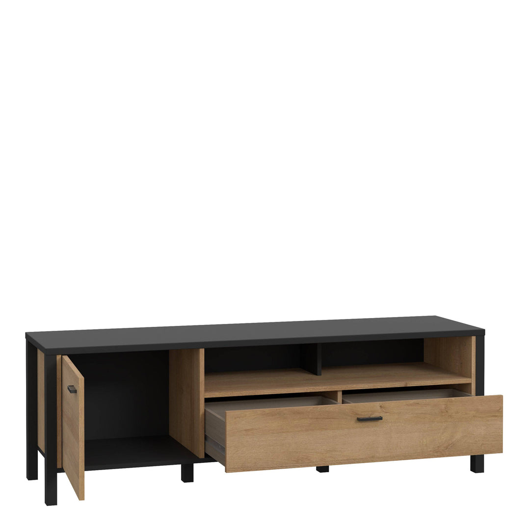 High Rock TV Unit in Matt Black/Riviera Oak - TidySpaces