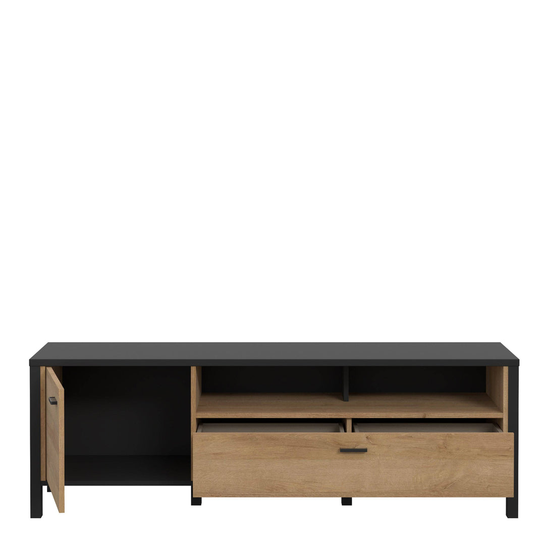 High Rock TV Unit in Matt Black/Riviera Oak - TidySpaces