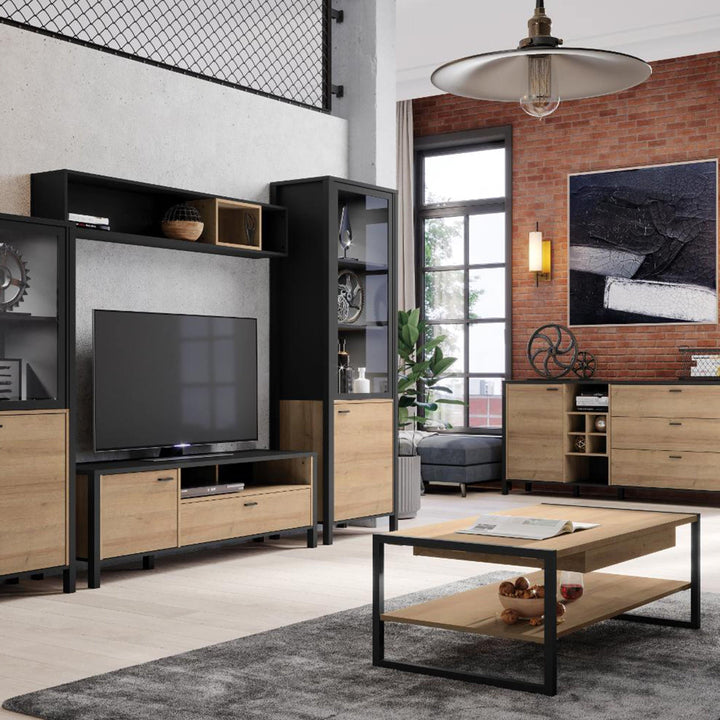 High Rock TV Unit in Matt Black/Riviera Oak - TidySpaces