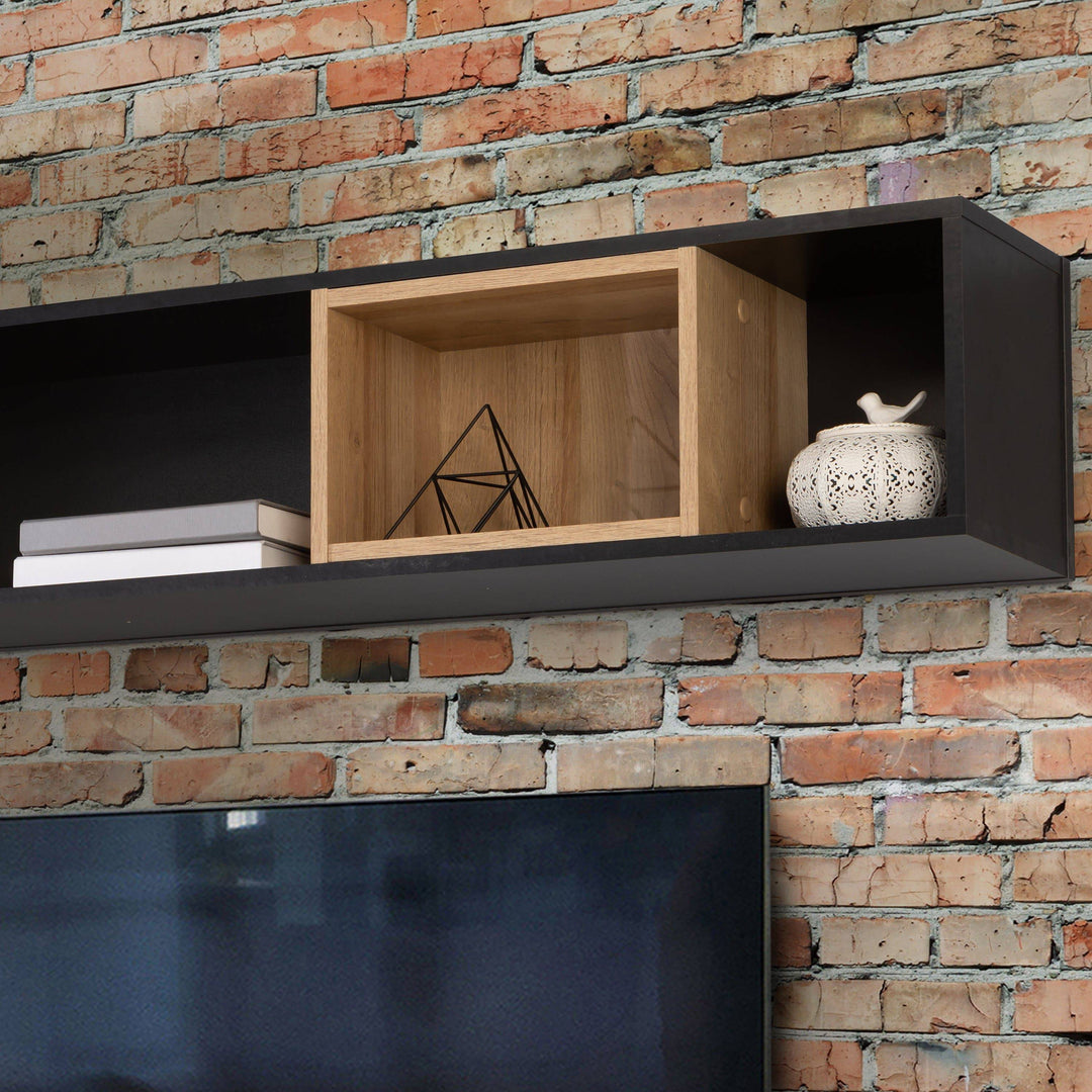 High Rock Wall Shelf in Matt Black/Riviera Oak - TidySpaces