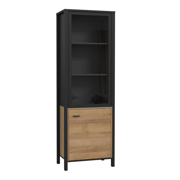 High Rock Wide Display Cabinet in Matt Black/Riviera Oak - TidySpaces