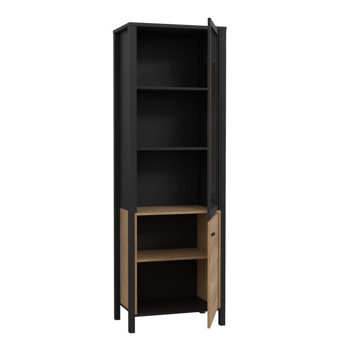 High Rock Wide Display Cabinet in Matt Black/Riviera Oak - TidySpaces