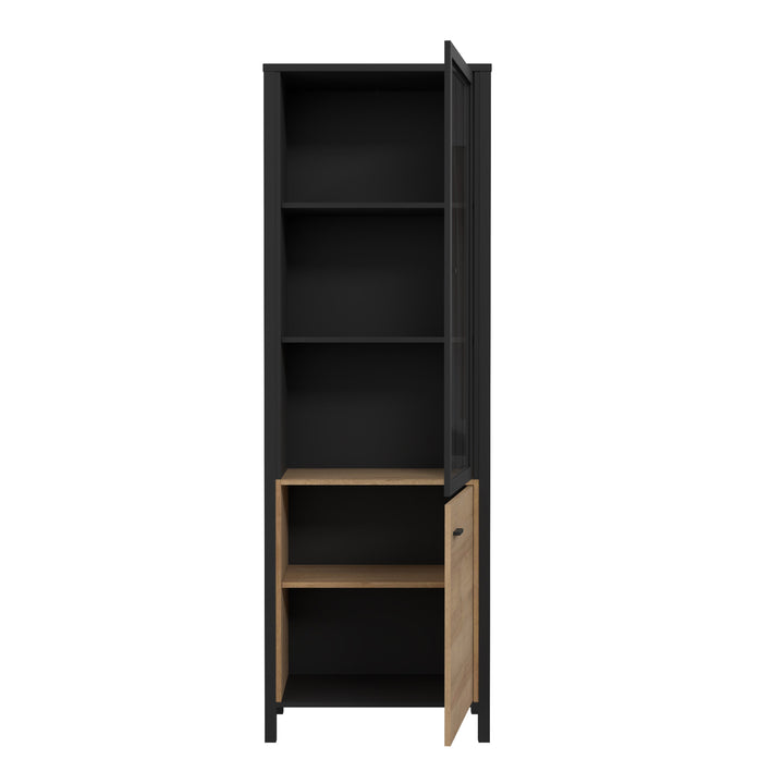 High Rock Wide Display Cabinet in Matt Black/Riviera Oak - TidySpaces