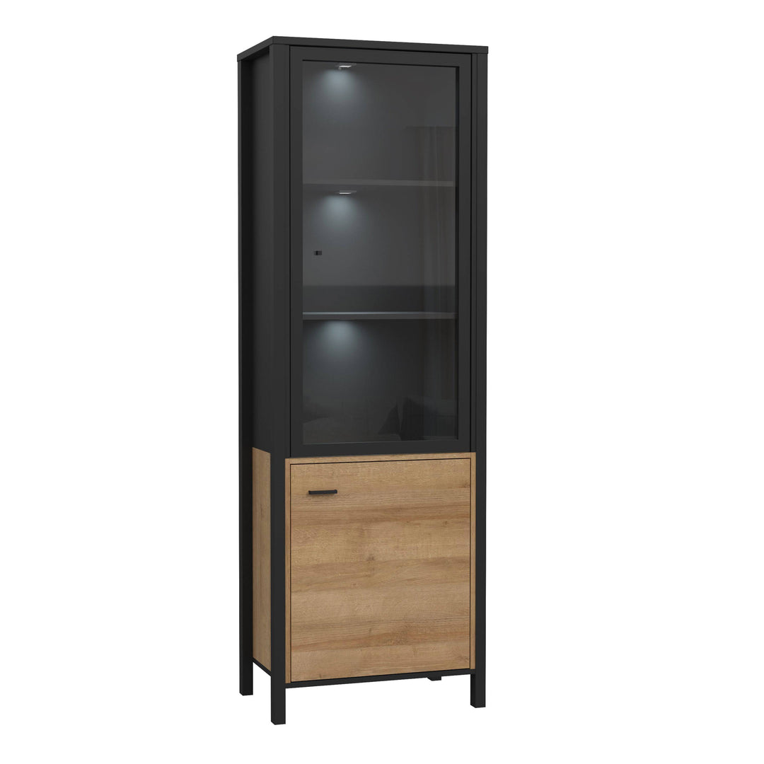 High Rock Wide Display Cabinet in Matt Black/Riviera Oak - TidySpaces