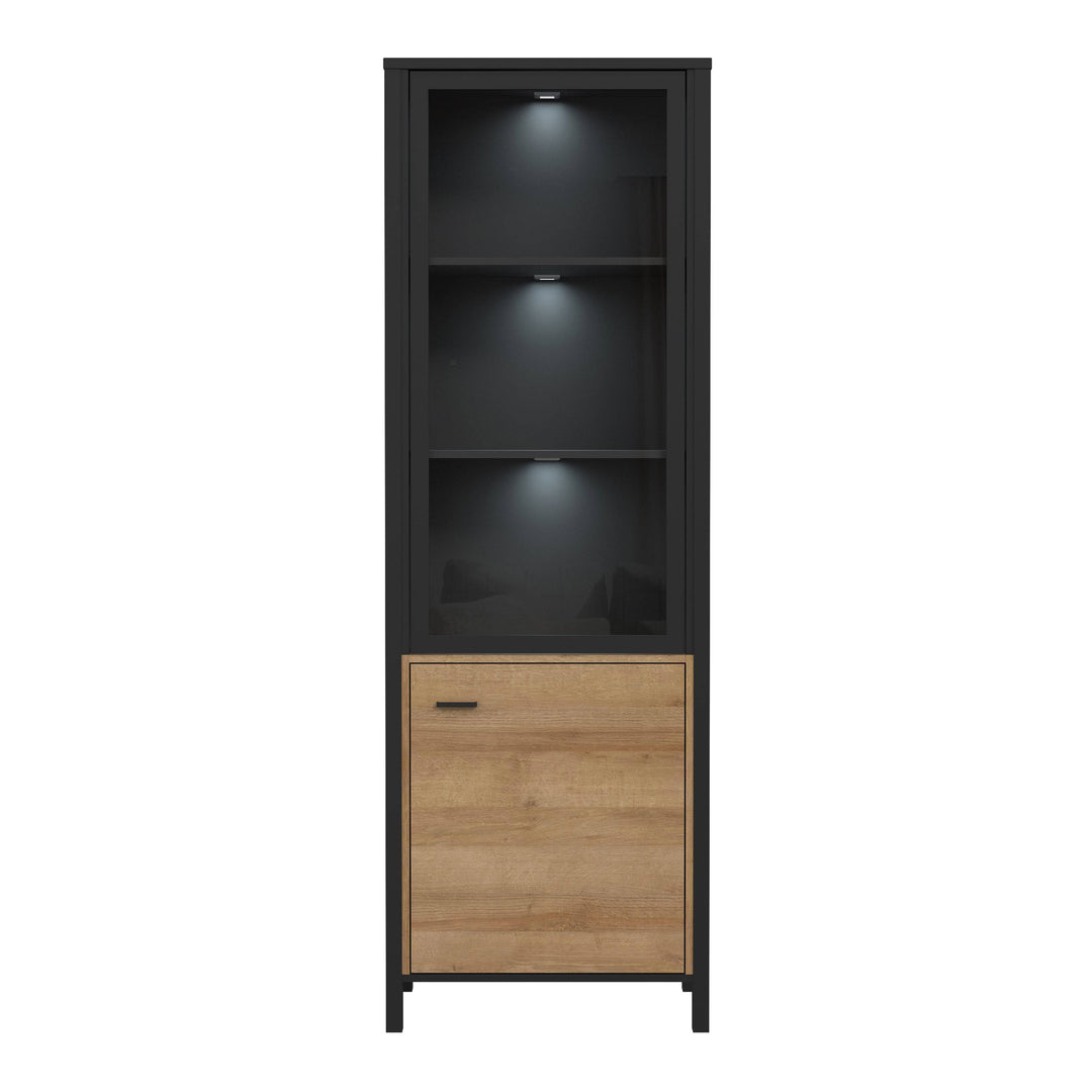 High Rock Wide Display Cabinet in Matt Black/Riviera Oak - TidySpaces