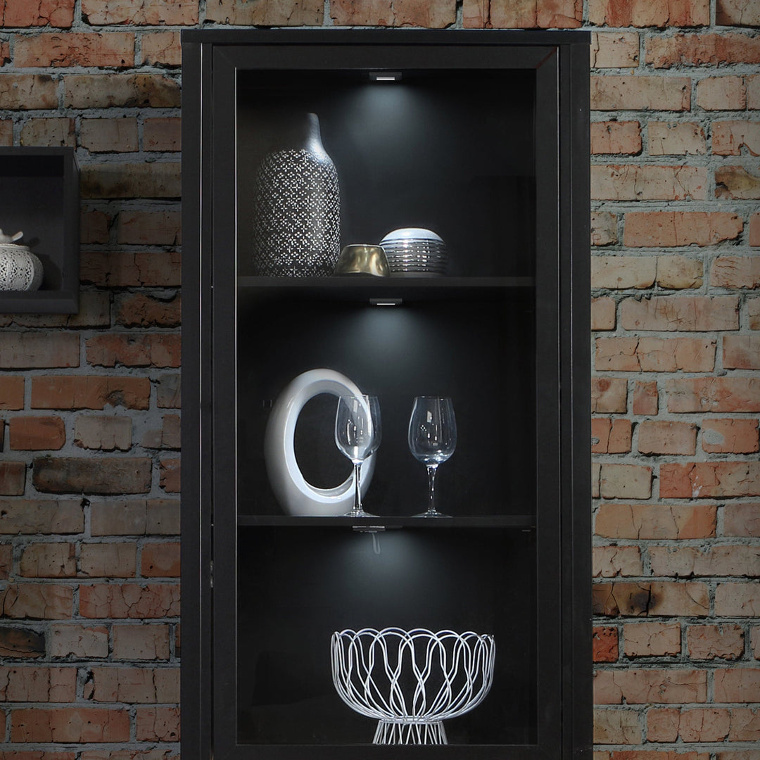 High Rock Wide Display Cabinet in Matt Black/Riviera Oak - TidySpaces