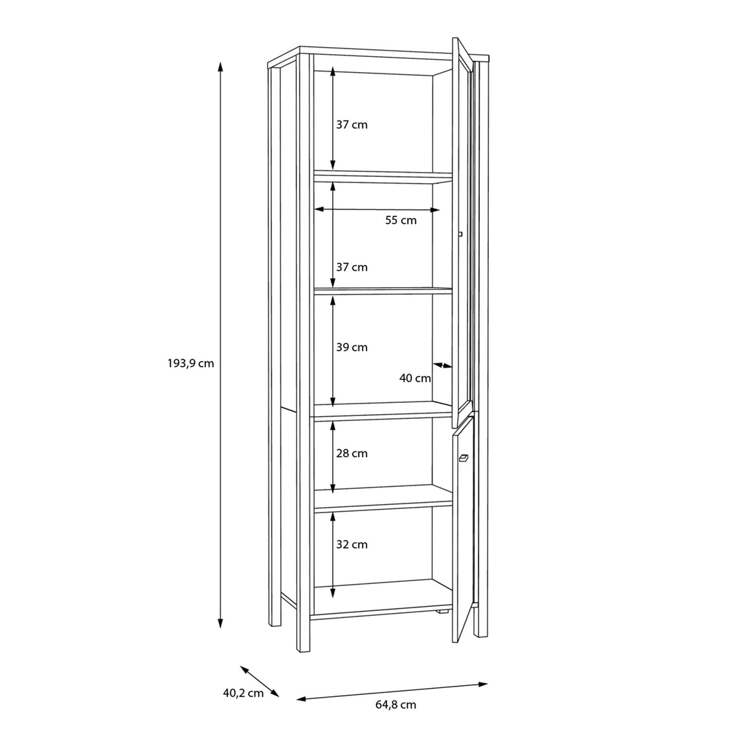 High Rock Wide Display Cabinet in Matt Black/Riviera Oak - TidySpaces