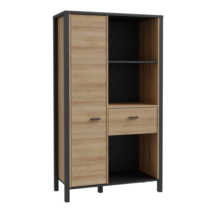 High Rock Wide Shelf Unit in Matt Black/Riviera Oak - TidySpaces