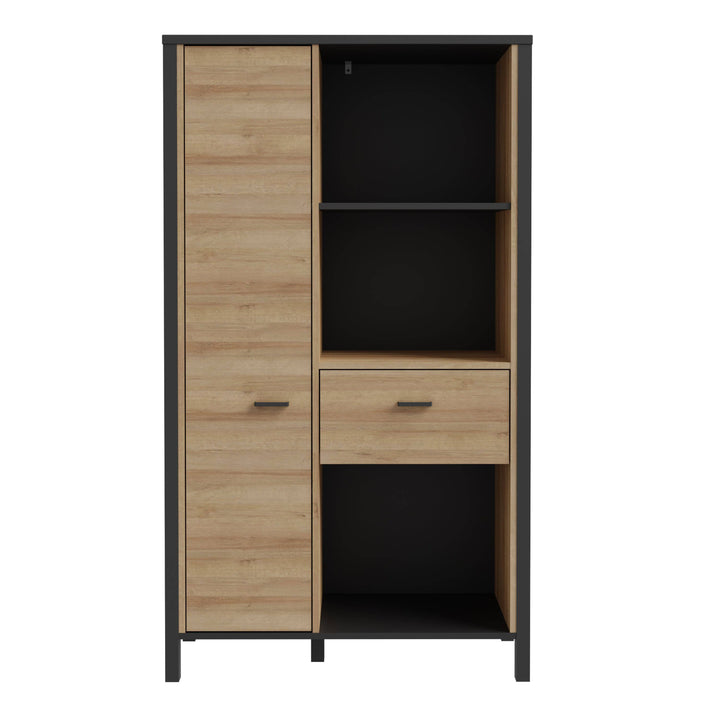 High Rock Wide Shelf Unit in Matt Black/Riviera Oak - TidySpaces