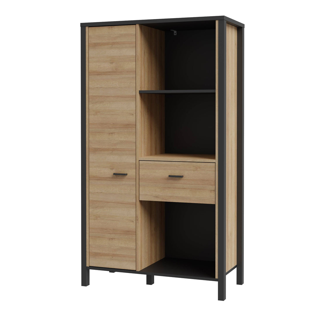 High Rock Wide Shelf Unit in Matt Black/Riviera Oak - TidySpaces