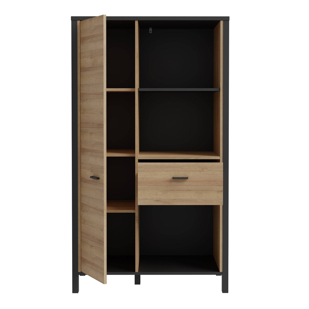 High Rock Wide Shelf Unit in Matt Black/Riviera Oak - TidySpaces