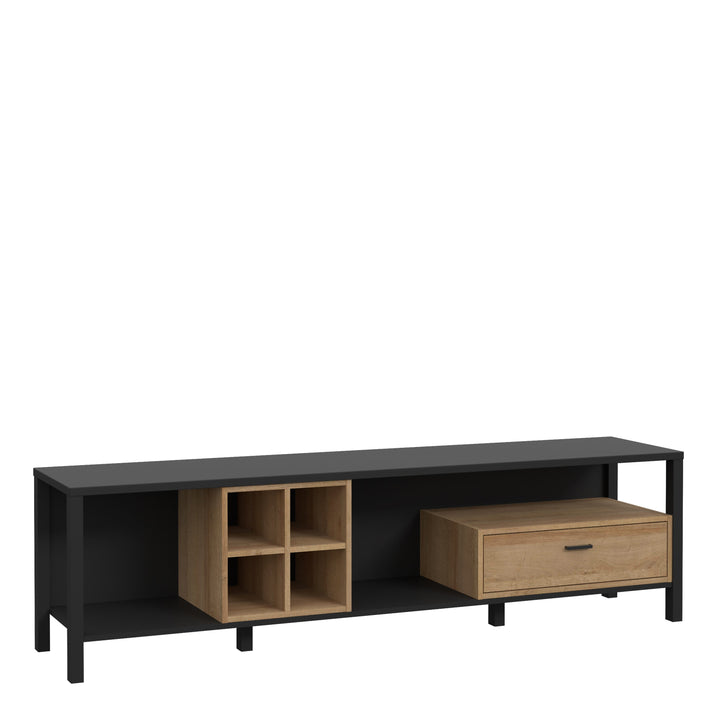 High Rock Wide TV Unit in Matt Black/Riviera Oak - TidySpaces