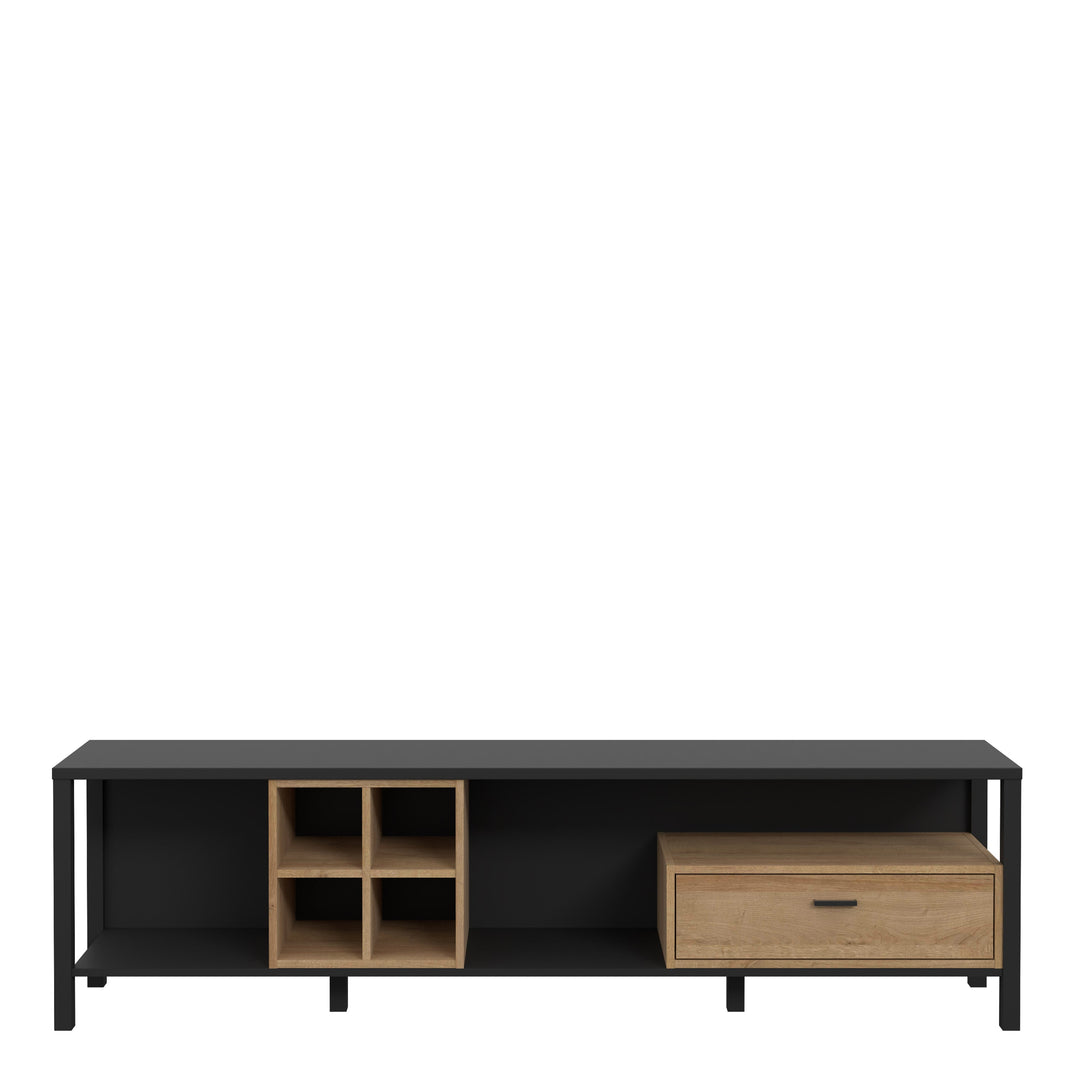 High Rock Wide TV Unit in Matt Black/Riviera Oak - TidySpaces